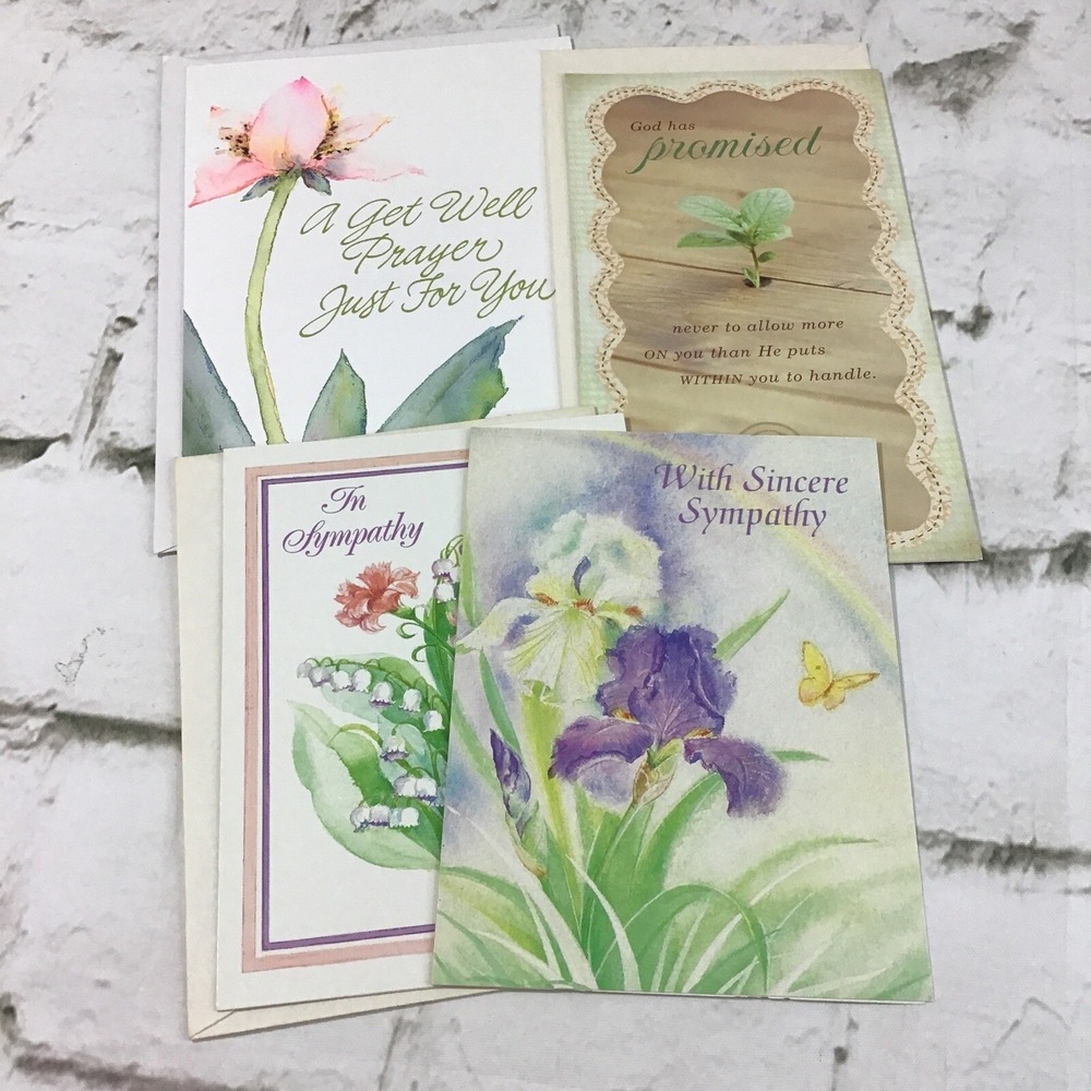 Vintage Greeting Cards Lot Of 4 Christian Sympathy Get Well Prayers W/Envelopes